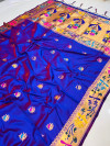 Royal blue color paithani silk saree with golden zari weaving work
