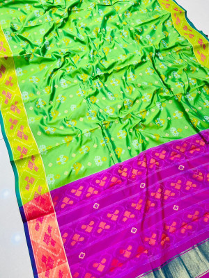 Parrot green color patola silk saree with golden zari weaving work