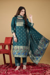 Rama green color paithani silk unstitched dress