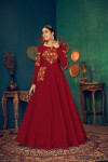 Red color georgette gown with embroidered work