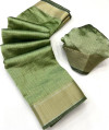 Mahendi green color soft cotton saree with zari weaving work