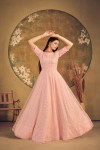 Peach color net gown with metallic foil work