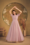 Pink color net gown with metallic foil work