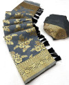Gray color linen silk saree with zari weaving work