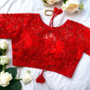 Girlish style red color chikankari work blouse