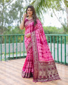 Rani pink color dola silk saree with zari weaving work