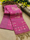 Pink color soft handloom silk saree with woven design