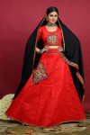 Navratri wear red color embroidered work rayon cotton lehenga choli