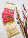Peach color soft paithani silk saree with zari weaving work