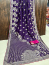 Purple color raw silk saree with zari weaving work