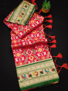 Red color patola silk saree with zari weaving work