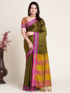 Mustard yellow color cotton silk saree with zari woven work