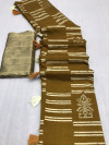 Mustard yellow color dola silk saree with printed work