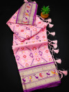 Baby pink color patola silk saree with zari weaving work