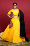 Navratri wear yellow color embroidered work rayon cotton lehenga choli