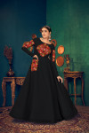 Black color georgette gown with embroidered work