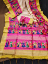 Beige color tussar silk saree with kalamkari printed design
