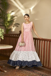 Multi color georgette gown with metallic foil work