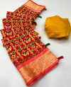 Red color dola silk saree with printed work