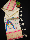 Off white color paithani silk saree with zari weaving work