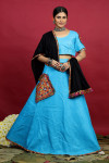 Navratri wear sky blue color embroidered work rayon cotton lehenga choli
