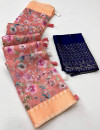 Peach color soft cotton saree with digital printed work