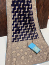 Navy blue color soft raw silk saree with zari weaving work