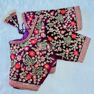Women's Wine Pure Silk Hand Work Readymade Blouse main image 1