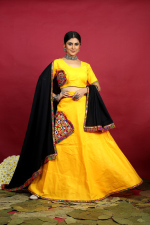 Yellow-White Cotton Silk Lehenga – Ramya Katta Couture