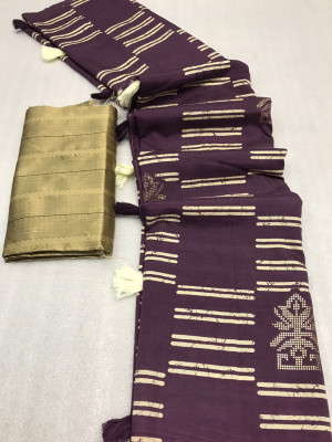 Magenta color dola silk saree with printed work