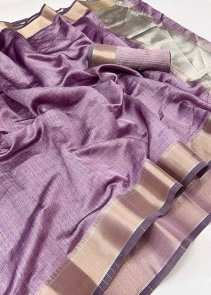 Purple color soft cotton saree with zari weaving work