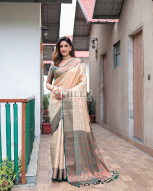 Multi color kanchipuram silk saree with zari weaving work
