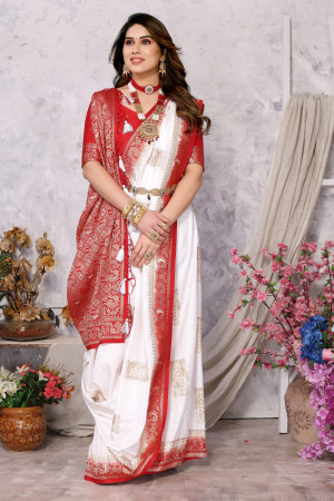 Durga puja special pure dola silk saree with zari weaving work