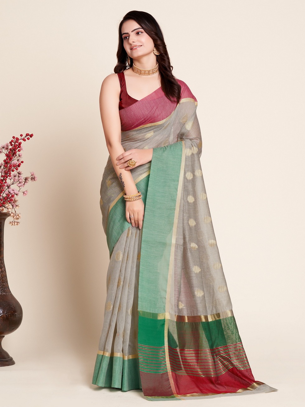 Buy Queen Pink Soft Cotton Saree Online – RODDUR