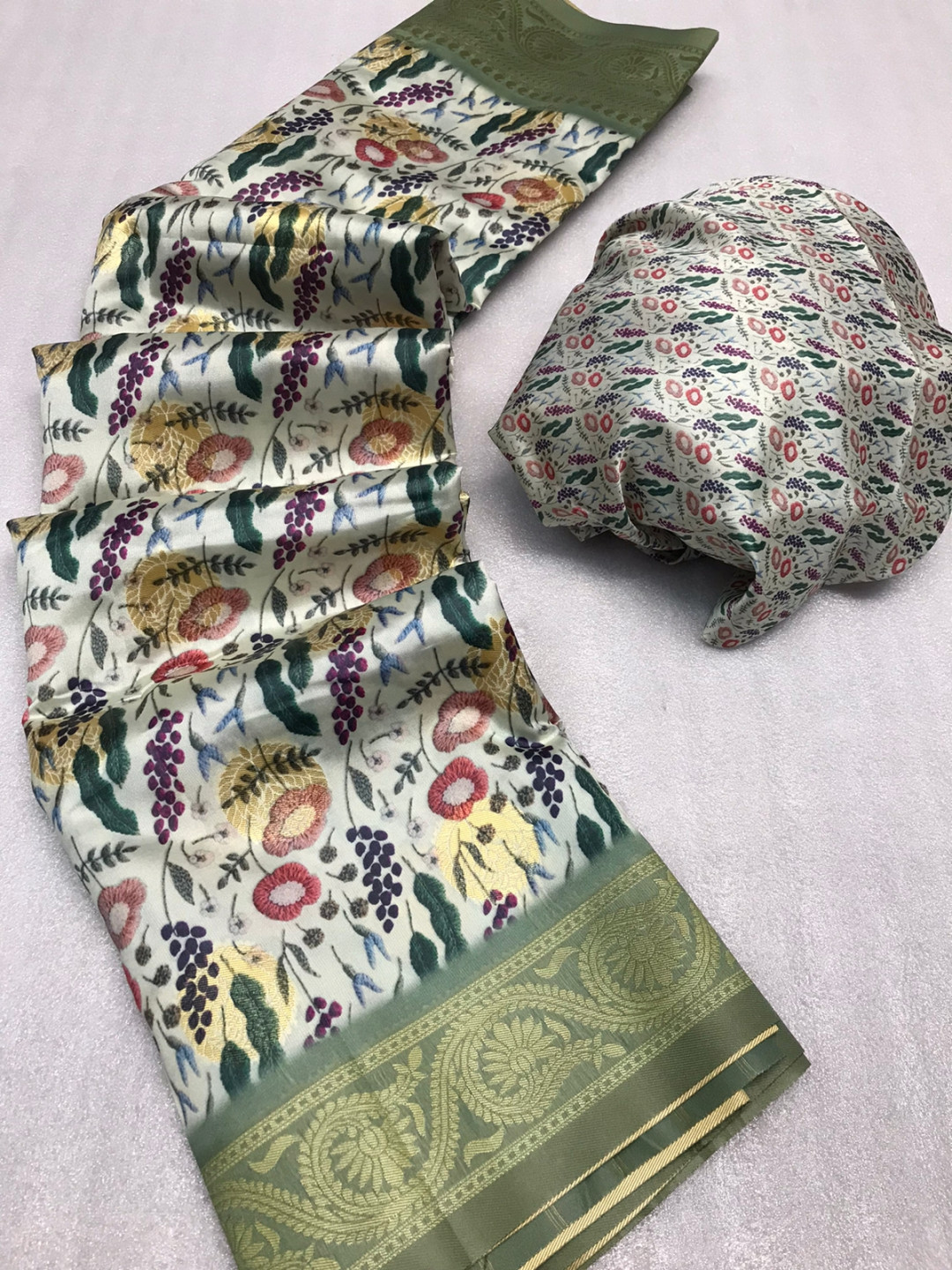 Multi color soft silk saree with digital printed work