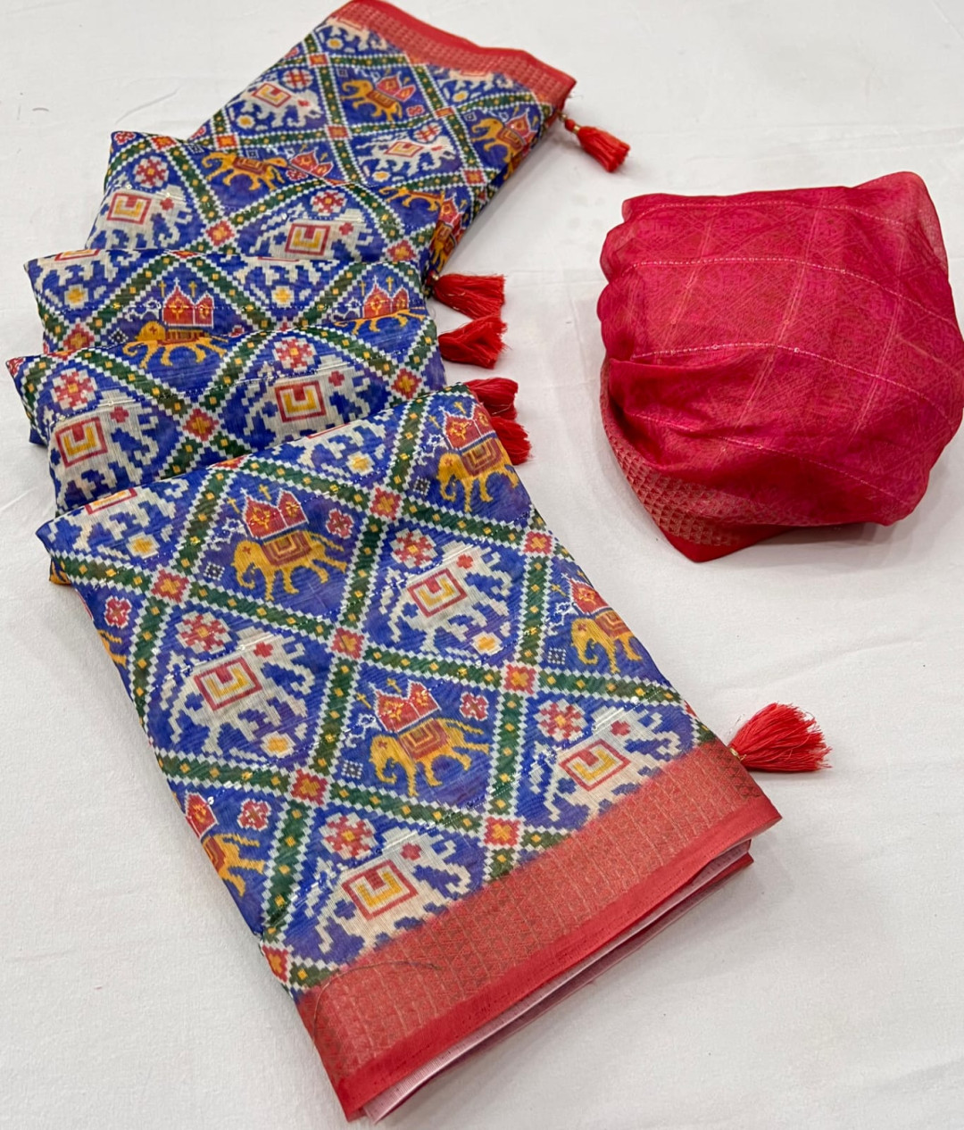 Blue color soft cotton saree with printed work