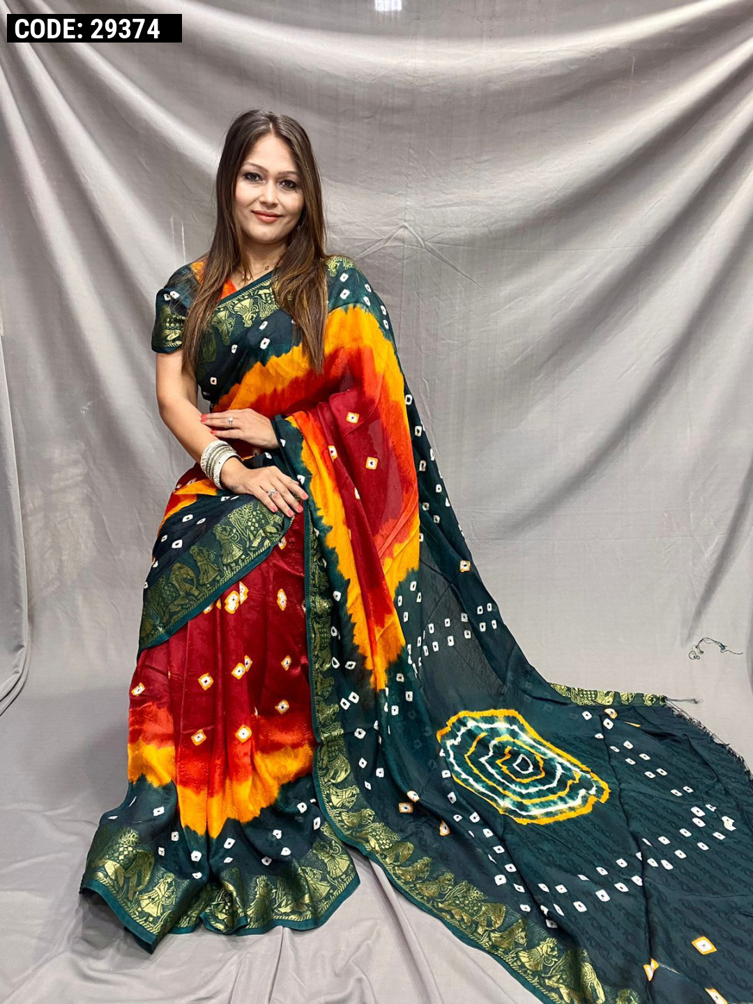 Buy Multi Color Digital Printed Gaji Silk Saree Online