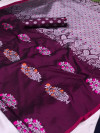 Wine color lichi silk weaving jacquard saree