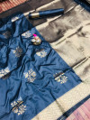 Gray color kanchipuram silk handloom saree with zari woven work