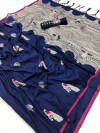 Navy blue color lichi silk saree with silver zari weaving heavy work