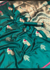 Rama green color lichi silk saree with silver zari weaving heavy work