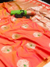 Peach color soft kesari silk saree with zari woven work
