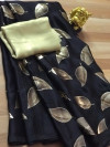 Black color pure satin silk saree