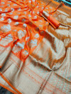Orange color kanchipuram silk handloom saree with zari work