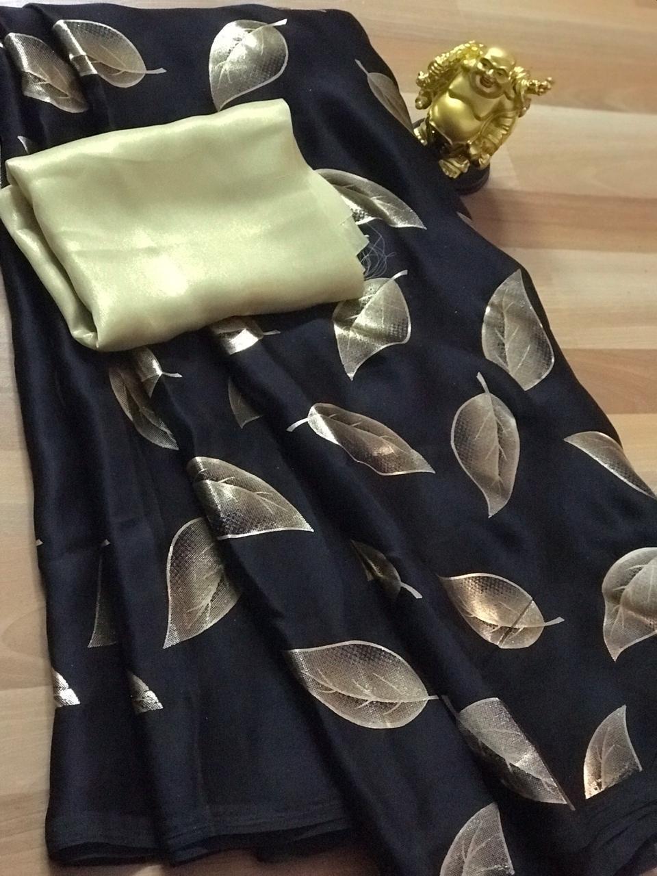 Black color pure satin silk saree