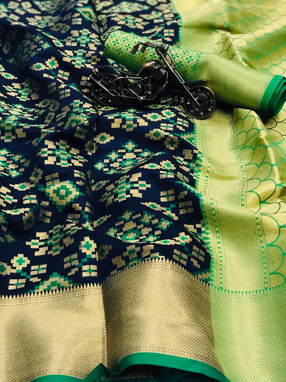 navy blue color soft banarasi patola silk saree in Sarees | Heer Fashion
