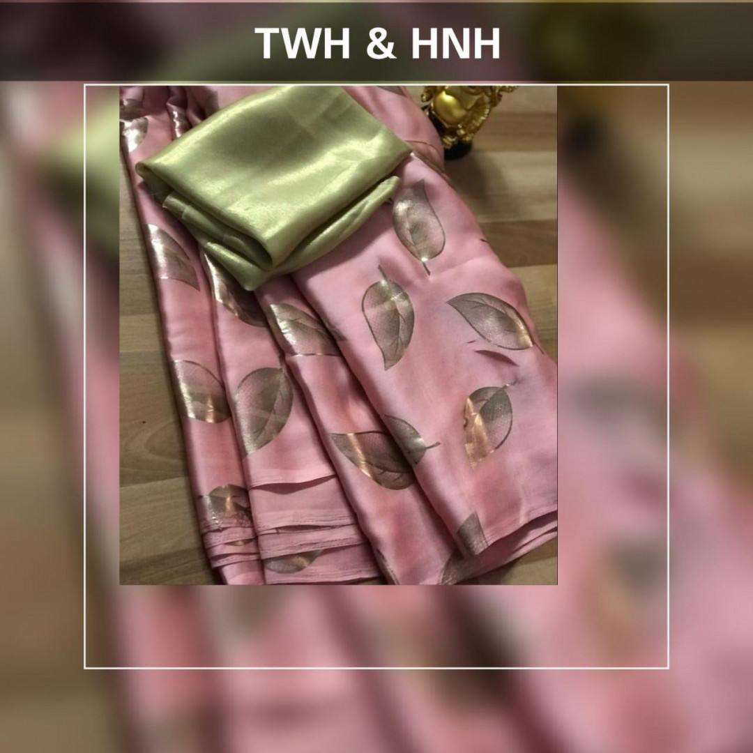 Baby pink color pure Satin silk saree