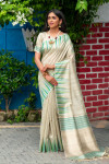 Cream color tussar silk weaving saree with ikat woven border