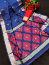 Blue color raw silk saree with sequence woven pallu