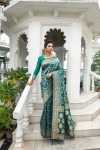 Rama green color bandhani saree with pure golden zari weaving work